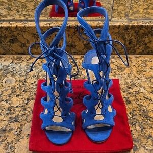 Christian Louboutin Blue Suede Gladiator Lace-Up Heels. EU Size. 37